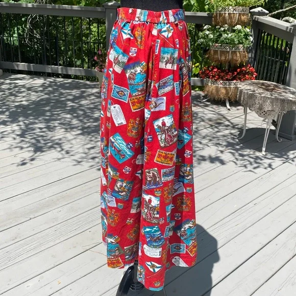 Vintage 90s does 50s Novelty Print Moose Mountie Horse Canada Print Aline Skirt - Picture 3 of 10